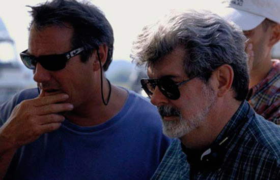 Rick McCallum y George Lucas en set “Star Wars: The Phantom Menace”